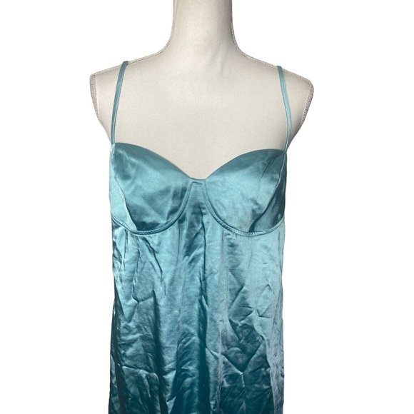 NWT Wild Fable Women's Aqua Blue Satin Slip Dress Sleeveless Size Large - Picture 2 of 12